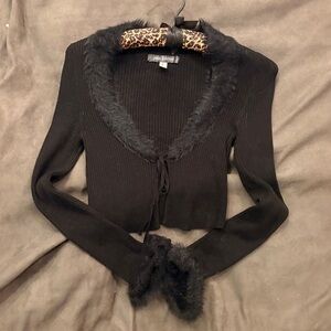 Fur trimmed cropped cardigan by Urban Outfitters